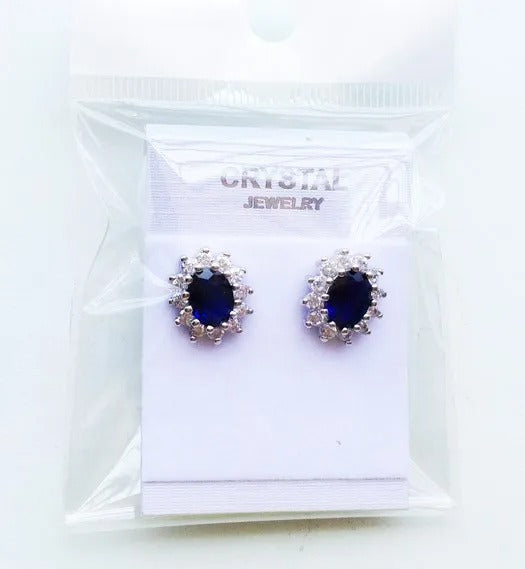 Royal Blue Crystal Stone Jewelry Set For Women Wedding Brides Necklace Set African style Oval Flower Design Shiny Cubic Zircon Plated