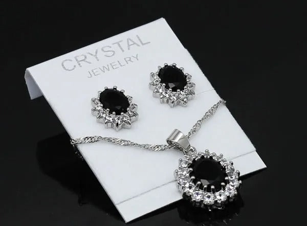 Royal Blue Crystal Stone Jewelry Set For Women Wedding Brides Necklace Set African style Oval Flower Design Shiny Cubic Zircon Plated