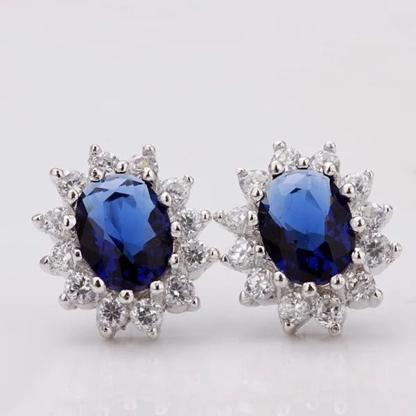 Royal Blue Crystal Stone Jewelry Set For Women Wedding Brides Necklace Set African style Oval Flower Design Shiny Cubic Zircon Plated