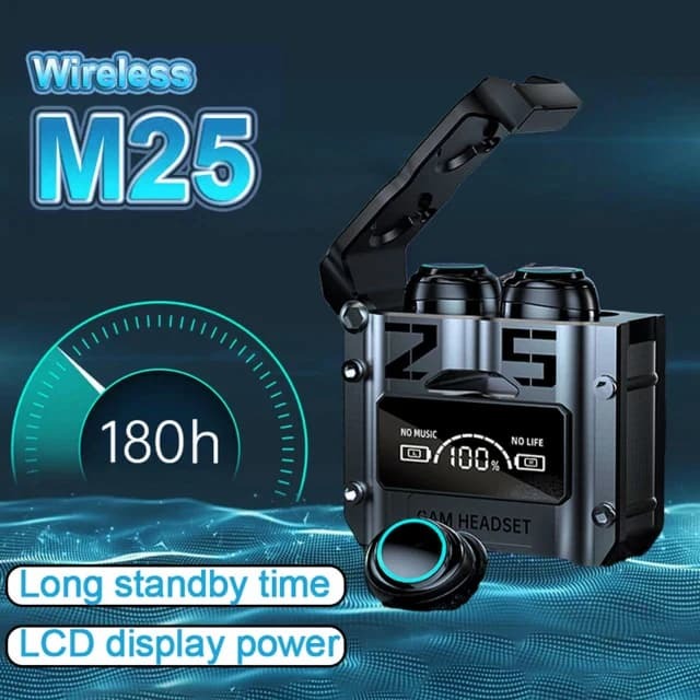 M25 Bluetooth 5.3 Wireless Earbuds – Hifi Sound, Led Battery Display, 40 Hours Backup, Noise Cancelling, Touch Control, Waterproof