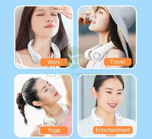 Neck Fan Portable Bladeless Neck Fans Portable Hanging Neck Fan Micro Cooling Strong Fan 360° Bladeless Hanging Neck Fan Rechargeable Usb Mini Neck Fan For Kitchen Outdoor Travel For Summer Sports ( Random Color )