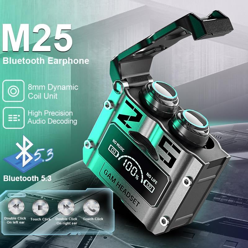 M25 Bluetooth 5.3 Wireless Earbuds – Hifi Sound, Led Battery Display, 40 Hours Backup, Noise Cancelling, Touch Control, Waterproof