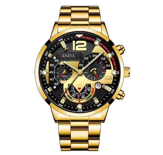 Cross Border Men's Fashion Stainless Steel Band Business Watch Fashion Hands Quartz Watch with Date