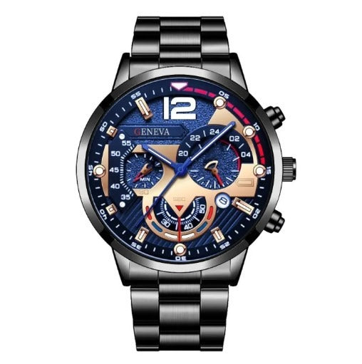 Cross Border Men's Fashion Stainless Steel Band Business Watch Fashion Hands Quartz Watch with Date