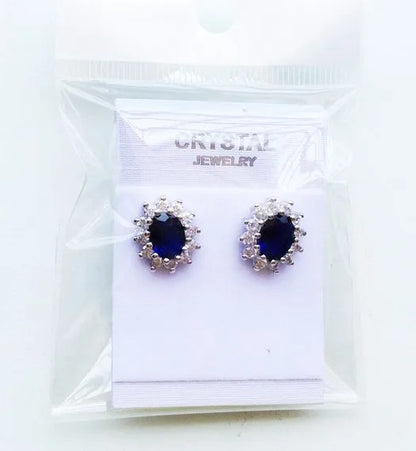 Royal Blue Crystal Stone Jewelry Set For Women Wedding Brides Necklace Set African style Oval Flower Design Shiny Cubic Zircon Plated