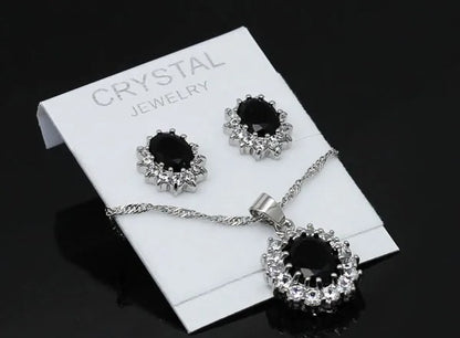 Royal Blue Crystal Stone Jewelry Set For Women Wedding Brides Necklace Set African style Oval Flower Design Shiny Cubic Zircon Plated